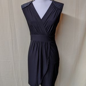 Faux Wrap Sleeveless LBD with Studded Shoulders